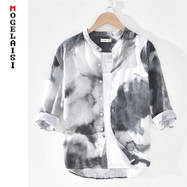 men's casual shirts fashion printed shirt men 2021 spring linen three quarter shrit thin breathable flax man clothing 1815, White;black
men's casual shirts fashion printed shirt men 2021 spring linen three quarter shrit thin breathable flax man clothing 1815, White;black