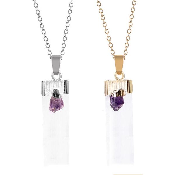 chains natural gypsum stone electroplating gold edge pendant necklace with purple crystal for women men jewelry, Silver
chains natural gypsum stone electroplating gold edge pendant necklace with purple crystal for women men jewelry, Silver