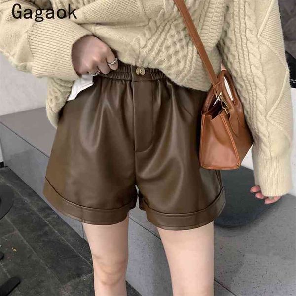 vintage women pu short spring autumn solid pockets high loose casual korean chic fashion wild shorts 210531, White;black
vintage women pu short spring autumn solid pockets high loose casual korean chic fashion wild shorts 210531, White;black