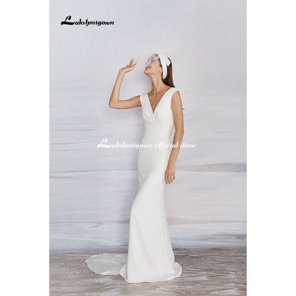 2021 new elegant mermaid satin v-neck wedding simple gown backless bridal es plus size b07u, White
2021 new elegant mermaid satin v-neck wedding simple gown backless bridal es plus size b07u, White