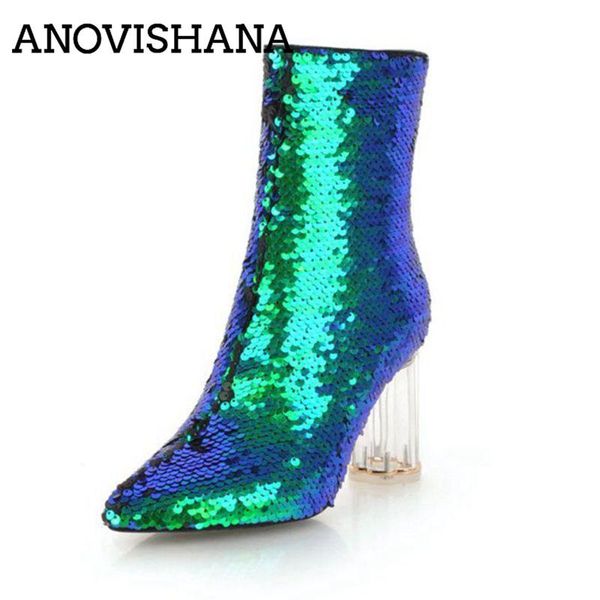 boots anovishana ankle for women sequined cloth thick heel clear pointed to zipper botas feminino mujer shoes a1408, Black
boots anovishana ankle for women sequined cloth thick heel clear pointed to zipper botas feminino mujer shoes a1408, Black