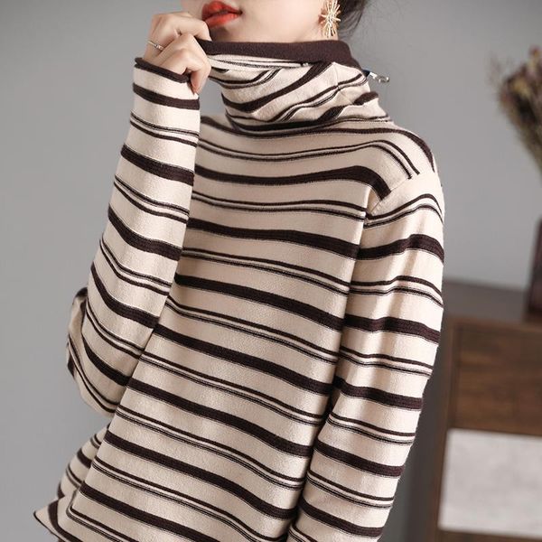 women's sweaters turtleneck striped sweater long-sleeved knitted pullover short base wool blend fall winter, White;black
women's sweaters turtleneck striped sweater long-sleeved knitted pullover short base wool blend fall winter, White;black
