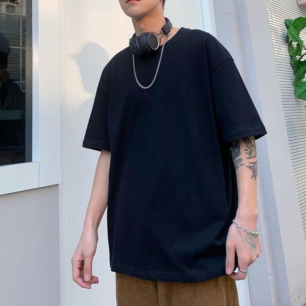 men's t-shirts aikooki plus size mens male tees summer tshirt short sleeve cotton oversize 5xl plain solid man loose clothing, White;black 
men's t-shirts aikooki plus size mens male tees summer tshirt short sleeve cotton oversize 5xl plain solid man loose clothing, White;black