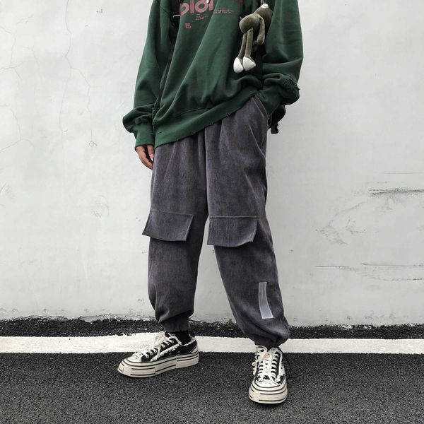 men's pants work cotton cargo pocket casual corduroy fabric loose trousers active elastic hip hop joggers sweatpants size m-xl 4one, Black
men's pants work cotton cargo pocket casual corduroy fabric loose trousers active elastic hip hop joggers sweatpants size m-xl 4one, Black