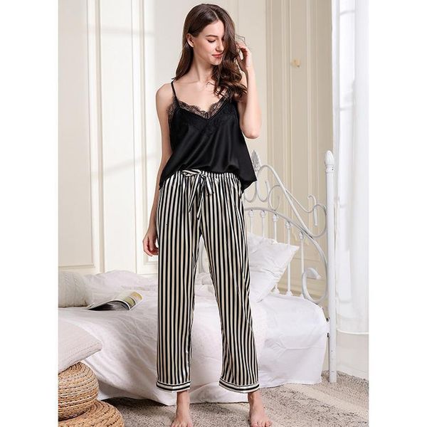 summer deep v lead lace edge women pajamas spaghetti strap long pant pajama set, Black;red
summer deep v lead lace edge women pajamas spaghetti strap long pant pajama set, Black;red