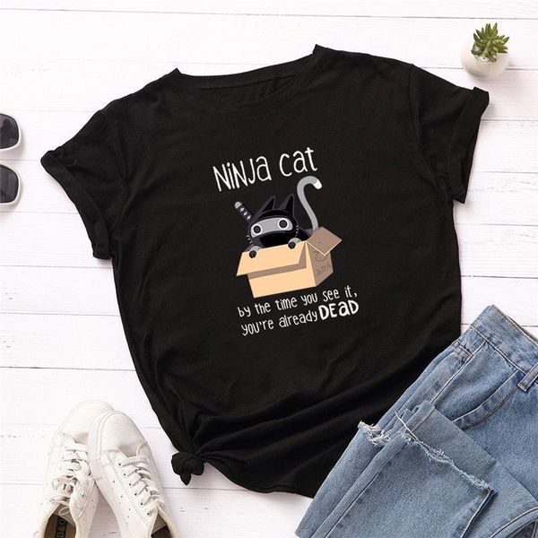 2021 fashion plus size women t-shirt 100% cotton ninja funny cat cartoon print t-shirt women o-neck short sleeve t shirt, White
2021 fashion plus size women t-shirt 100% cotton ninja funny cat cartoon print t-shirt women o-neck short sleeve t shirt, White