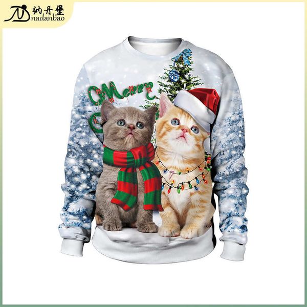 2021 new cute kitty christmas digital print pullover round neck christmas couple sweater, Black
2021 new cute kitty christmas digital print pullover round neck christmas couple sweater, Black