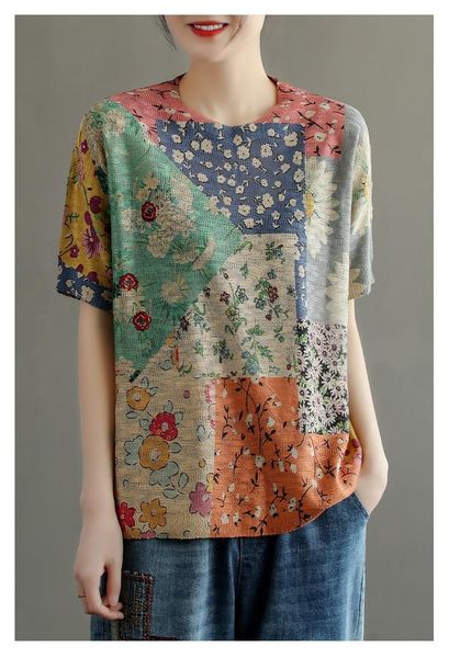 women's t-shirt vintage print summer tshirts women loose hallow out stretch o-neck collar female fashion knit tees, White
women's t-shirt vintage print summer tshirts women loose hallow out stretch o-neck collar female fashion knit tees, White