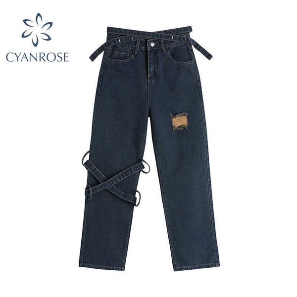 high waist women ripped jeans streetwear causal straight summer fashion long pants baggy blue versatile denim trouser 210927
high waist women ripped jeans streetwear causal straight summer fashion long pants baggy blue versatile denim trouser 210927