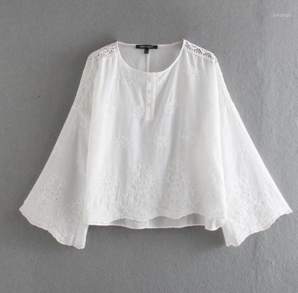 women's blouses & shirts women solid color hollow out embroidery casual smock blouse ladies flare sleeve kimono chemise lace femininas, White
women's blouses & shirts women solid color hollow out embroidery casual smock blouse ladies flare sleeve kimono chemise lace femininas, White