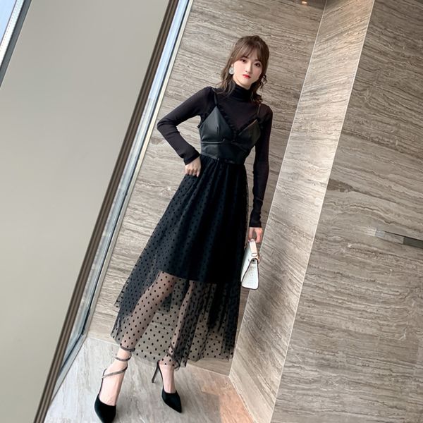 new arrival fashion spring party women ol temperament mesh dot perspective strap dress and black slim two piece set lxze
new arrival fashion spring party women ol temperament mesh dot perspective strap dress and black slim two piece set lxze