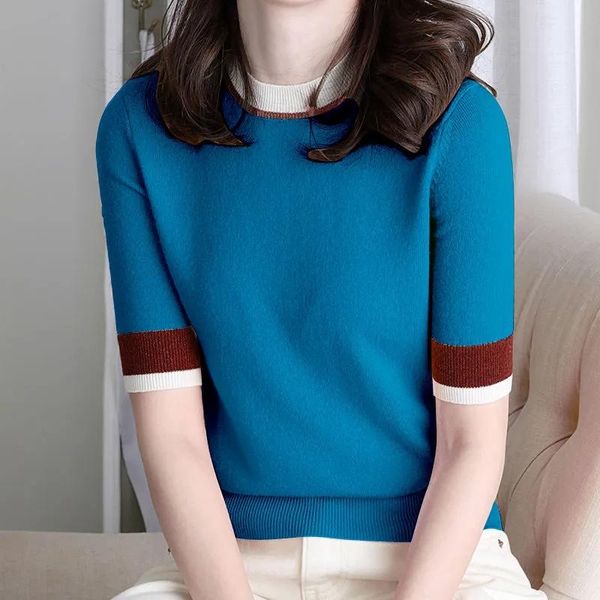 women's t-shirt elastic patchwork slim short sleeve knit women plus size 3xl summer knitwear thin o-neck pullovers tees, White
women's t-shirt elastic patchwork slim short sleeve knit women plus size 3xl summer knitwear thin o-neck pullovers tees, White