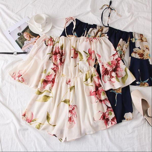 women halter floral playsuits holiday flower overalls bohemian off shoulder beach jumpsuits wide leg chiffon rompers, Black;white
women halter floral playsuits holiday flower overalls bohemian off shoulder beach jumpsuits wide leg chiffon rompers, Black;white