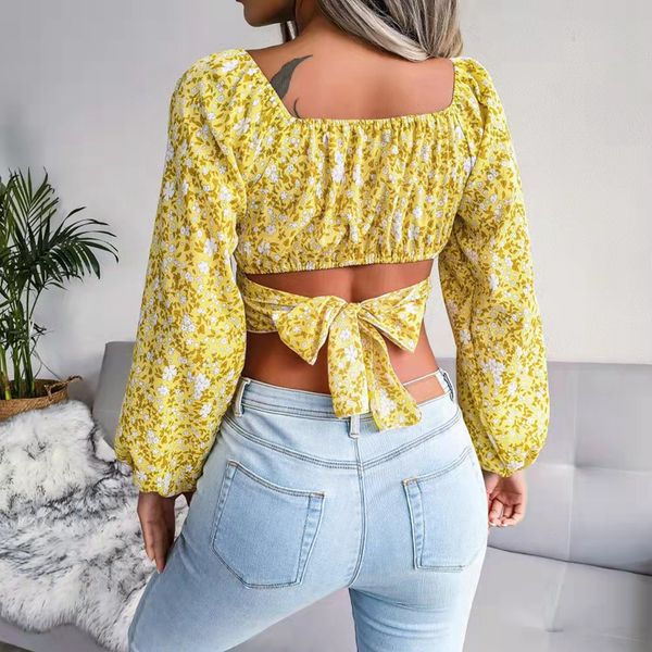 women's blouses & shirts 2022 new fashion slim fit long sleeve u-neck printed navel exposed vintage top, White
women's blouses & shirts 2022 new fashion slim fit long sleeve u-neck printed navel exposed vintage top, White
