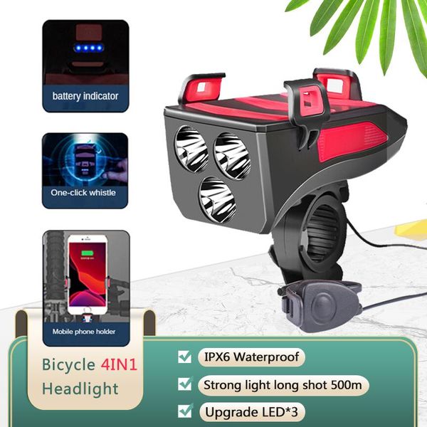 4 in 1 bicycle led chargeable lightweight waterproof bike headlights support phone hold navigation 3-gears adjustment
4 in 1 bicycle led chargeable lightweight waterproof bike headlights support phone hold navigation 3-gears adjustment