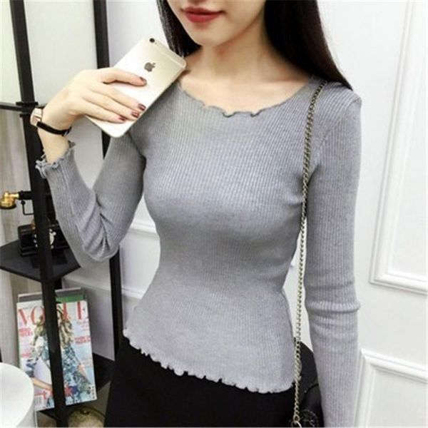 women's sweaters korean autumn winter all-match round neck curled bottoming shirt women slim long-sleeved ruffles knitted sweater zy509, White;black
women's sweaters korean autumn winter all-match round neck curled bottoming shirt women slim long-sleeved ruffles knitted sweater zy509, White;black