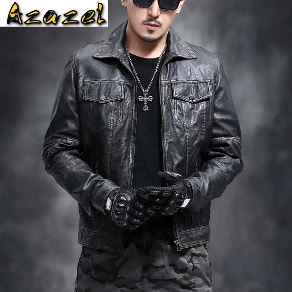 men's leather & faux azazel real genuine jacket men sheepskin coat motorcycle man vintage slim fit biker jackets, Black
men's leather & faux azazel real genuine jacket men sheepskin coat motorcycle man vintage slim fit biker jackets, Black