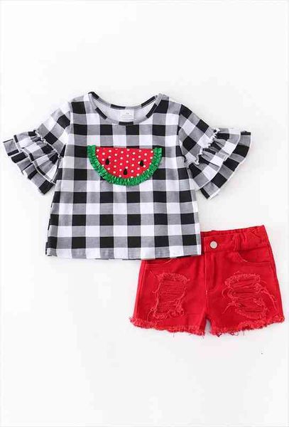 summer baby girls plaid watermelon short sleeve clothes ruffles boutique jeans shorts set outfits kids clothing, White
summer baby girls plaid watermelon short sleeve clothes ruffles boutique jeans shorts set outfits kids clothing, White