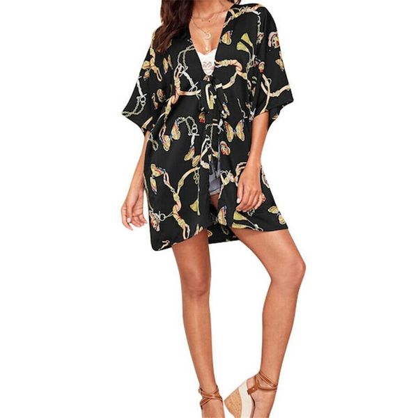 women's swimwear women floral chain print kimono cardigan half sleeve blouse summer beach cover up long boho loose ladies shirts blusa, White;black
women's swimwear women floral chain print kimono cardigan half sleeve blouse summer beach cover up long boho loose ladies shirts blusa, White;black