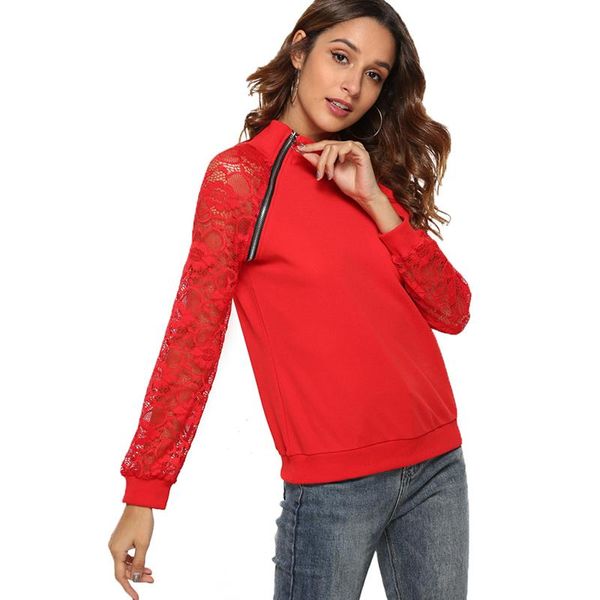 women's hoodies & sweatshirts red casual fashion lace patchwork long sleeve zipper sweatshirt o neck pullover sudaderas mujer, Black
women's hoodies & sweatshirts red casual fashion lace patchwork long sleeve zipper sweatshirt o neck pullover sudaderas mujer, Black