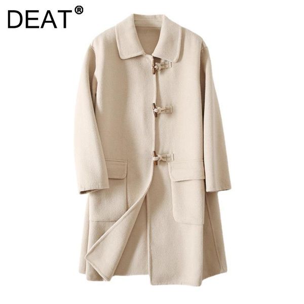 women's wool & blends deat women's horn button elegant fashion temperament warm wide-waisted cashmere lady loose coat 2021 11d2941, Black
women's wool & blends deat women's horn button elegant fashion temperament warm wide-waisted cashmere lady loose coat 2021 11d2941, Black