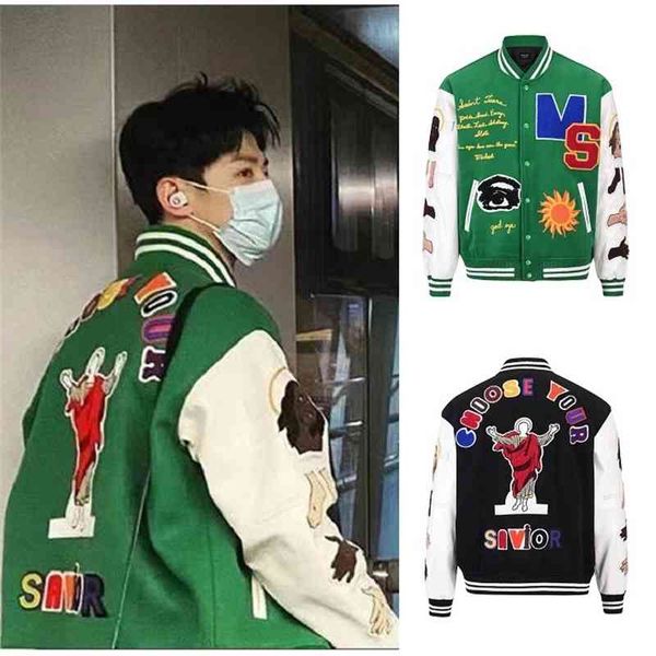 american high street fashion brand james same white jingting heavy industry full splicing embroidered baseball jacket, Black
american high street fashion brand james same white jingting heavy industry full splicing embroidered baseball jacket, Black