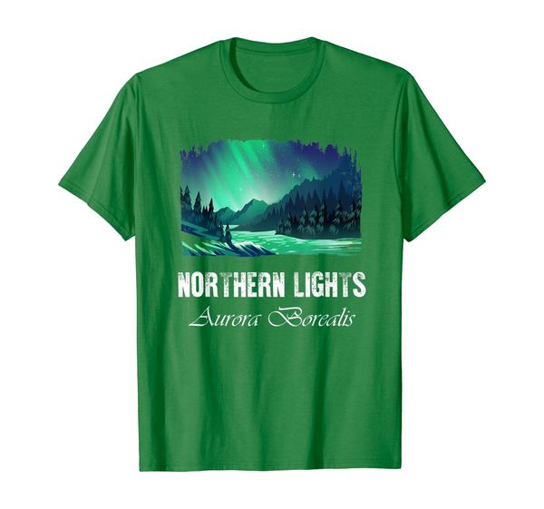 northern lights, aurora borealis t-shirt, White;black