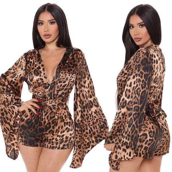 one piece outfit women v neck horn sleeve waistband mid waist leisure leopard grain short jumpsuit wholesale dropshipping, Black;white
one piece outfit women v neck horn sleeve waistband mid waist leisure leopard grain short jumpsuit wholesale dropshipping, Black;white