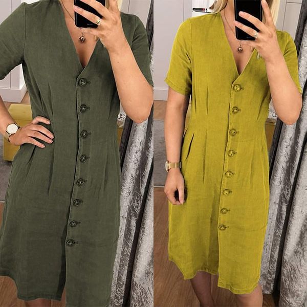 party dresses 2021 fashion zanzea women summer sundress elegant lady office casual buttons dress female straight vestidos midi, White;black
party dresses 2021 fashion zanzea women summer sundress elegant lady office casual buttons dress female straight vestidos midi, White;black