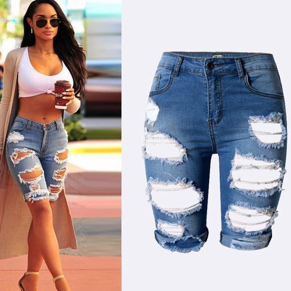 women's jeans high waisted ripped shorts women pants moto biker knee length summer stretch clothes for denim plus size, Blue
women's jeans high waisted ripped shorts women pants moto biker knee length summer stretch clothes for denim plus size, Blue