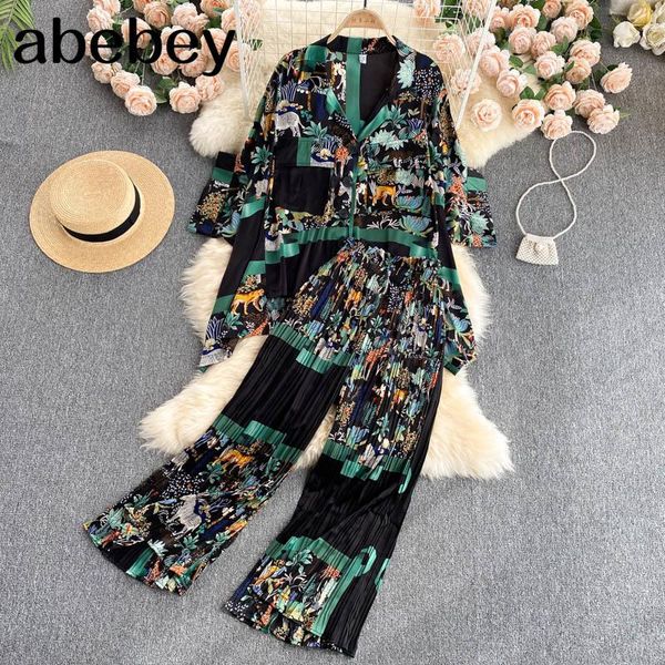 women's two piece pants women summer retro print casual set batwing sleeve button loose irregular blouse+pleated long suits, White
women's two piece pants women summer retro print casual set batwing sleeve button loose irregular blouse+pleated long suits, White