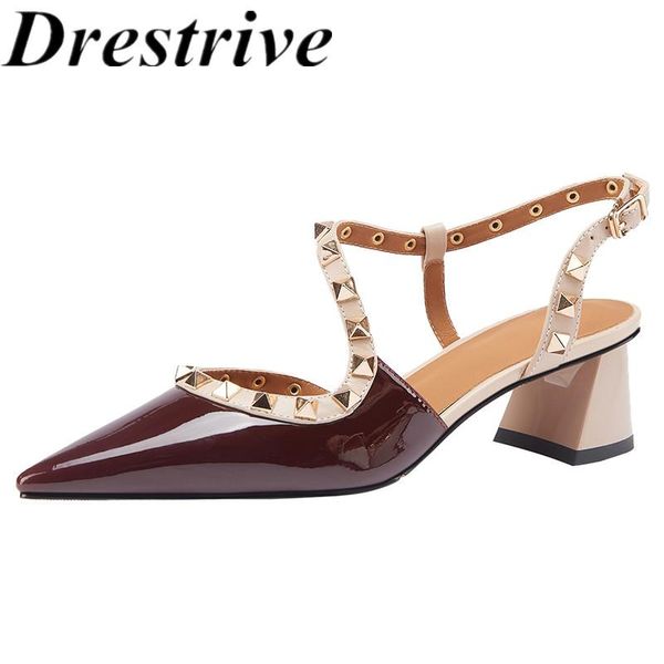 drestrive patent leather 2021 summer women sandals pointed toe rivet buckle fashion high heel shoes wine red thick heel, Black
drestrive patent leather 2021 summer women sandals pointed toe rivet buckle fashion high heel shoes wine red thick heel, Black