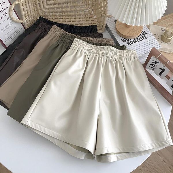 women's shorts fashion high waist black leather women solid elastic casual pu feminino vintage wide leg short pants q5092, White;black
women's shorts fashion high waist black leather women solid elastic casual pu feminino vintage wide leg short pants q5092, White;black