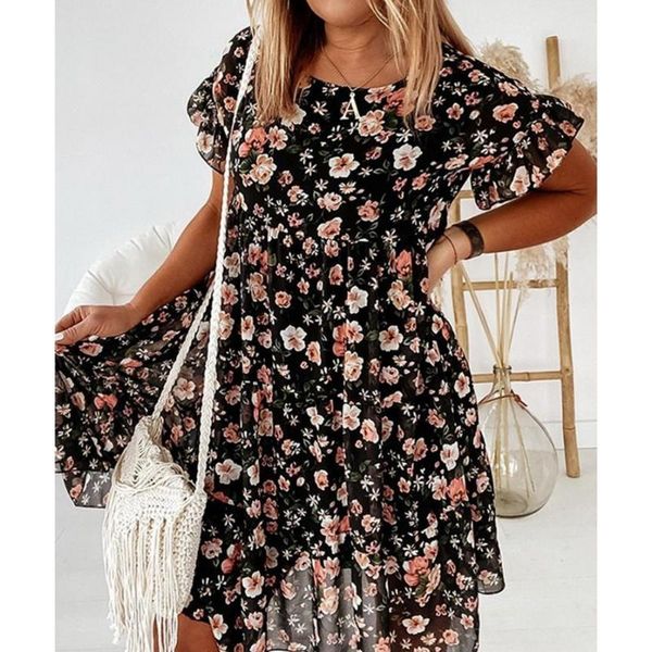 women's swimwear summer casual floral print dress 2021 boho short sleeve woman fashion female loose ruffles mini dresses for robe femme, White;black
women's swimwear summer casual floral print dress 2021 boho short sleeve woman fashion female loose ruffles mini dresses for robe femme, White;black