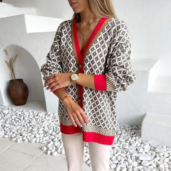 women's knits & tees knitting cardigans sweater diamond pattern color contrast loose casual knitted cardigan jacket, White
women's knits & tees knitting cardigans sweater diamond pattern color contrast loose casual knitted cardigan jacket, White