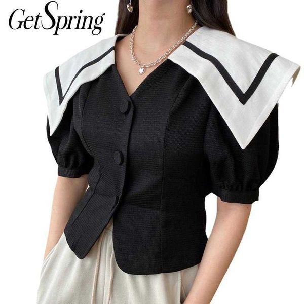 getspring women blouse vintage short sleeve shirt sailor collar single button slim ladies high waist summer shirts 210601, White
getspring women blouse vintage short sleeve shirt sailor collar single button slim ladies high waist summer shirts 210601, White