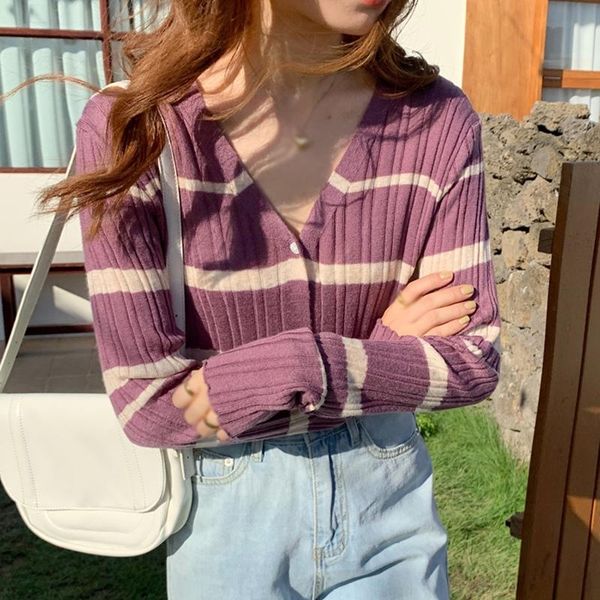 women's knits & tees 2021 autumn women button knitted cardigan gentle style v neck thin striped full-sleeved short sweater, White
women's knits & tees 2021 autumn women button knitted cardigan gentle style v neck thin striped full-sleeved short sweater, White