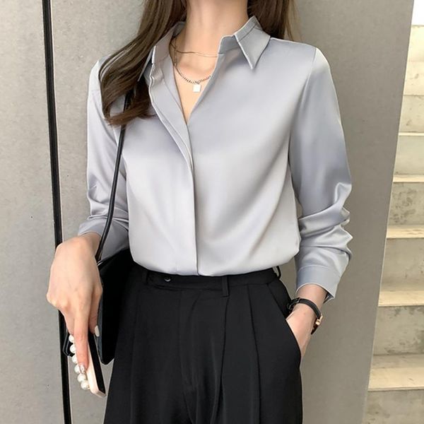 women's blouses & shirts spring autumn casual satin shirt women blouse long sleeve solid fashion all-match basic ol work ladies korea s, White
women's blouses & shirts spring autumn casual satin shirt women blouse long sleeve solid fashion all-match basic ol work ladies korea s, White