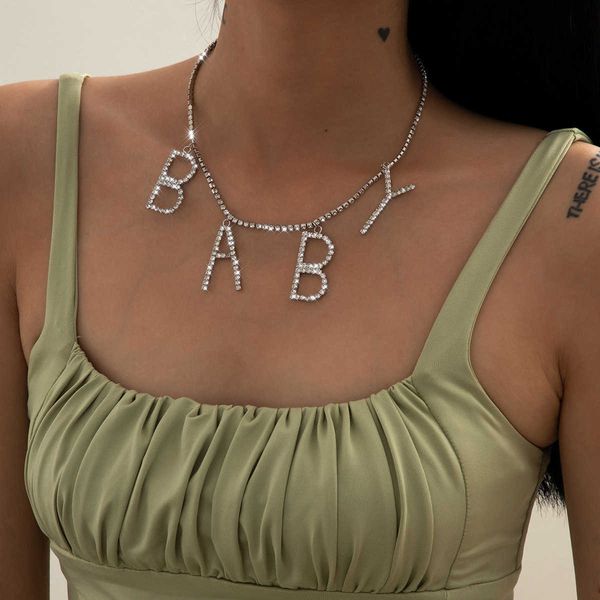 jewelry temperament fashion claw chain women's simple style inlaid diamond baby letter necklace, Silver 
jewelry temperament fashion claw chain women's simple style inlaid diamond baby letter necklace, Silver
