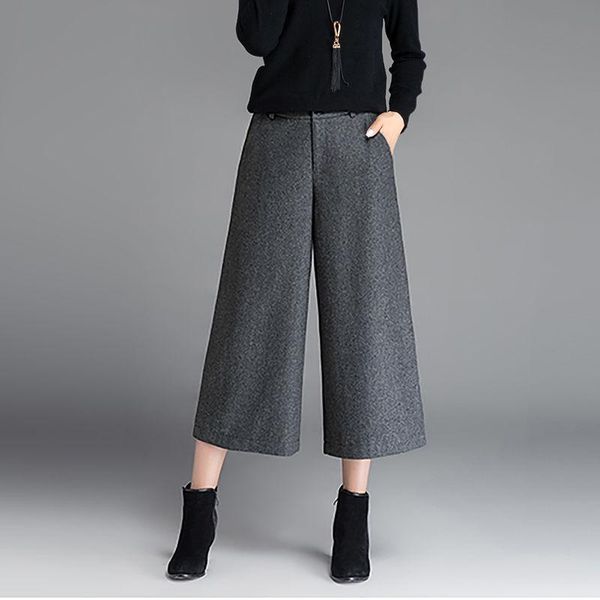 women's pants & capris women 2021 autumn winter thick woolen female loose high waist wide leg ladies casual calf-length trousers a647, Black;white
women's pants & capris women 2021 autumn winter thick woolen female loose high waist wide leg ladies casual calf-length trousers a647, Black;white