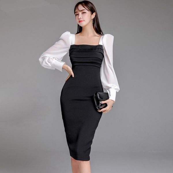 2021 new summer formal party women elegant black white patchwork square neck long sleeve bodycon pencil dress 0lli, Black;gray
2021 new summer formal party women elegant black white patchwork square neck long sleeve bodycon pencil dress 0lli, Black;gray
