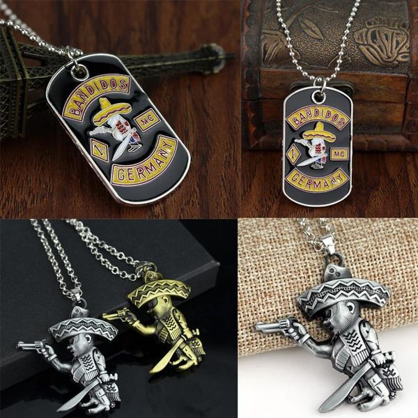 pendant necklaces mc germany bandit necklace beads chain biker style robber with gun and knife jewelry for fans, Silver
pendant necklaces mc germany bandit necklace beads chain biker style robber with gun and knife jewelry for fans, Silver