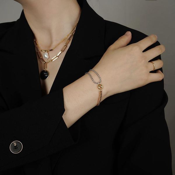 link, chain trendy gold silver color splicing bracelet for women girl metal link chains adjustable bangles party jewelry, Black
link, chain trendy gold silver color splicing bracelet for women girl metal link chains adjustable bangles party jewelry, Black