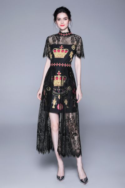 women's new fashion 2021 summer women black lace long dresses with imperial crown vintage dresses short sleeve qs196, Black;pink
women's new fashion 2021 summer women black lace long dresses with imperial crown vintage dresses short sleeve qs196, Black;pink