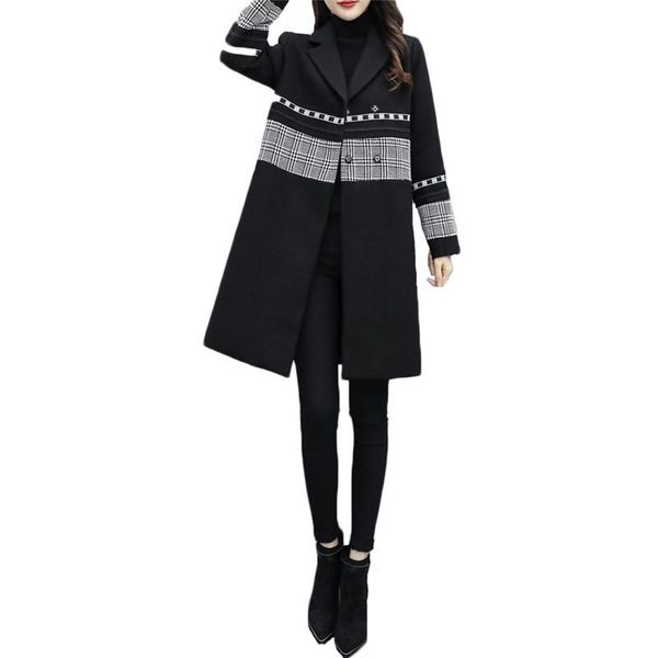 women's wool & blends spring autumn woolen coat women 21 korean business ladies outerwear loose plaid splicing slim mid-length female j, Black
women's wool & blends spring autumn woolen coat women 21 korean business ladies outerwear loose plaid splicing slim mid-length female j, Black