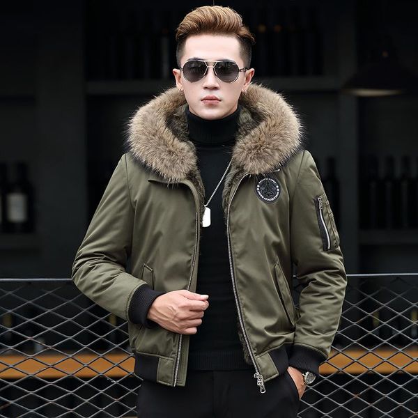men's leather & faux winter natural coat clothes real raccoon fur collar warm parka men short jacket t-89-2303 my786, Black
men's leather & faux winter natural coat clothes real raccoon fur collar warm parka men short jacket t-89-2303 my786, Black
