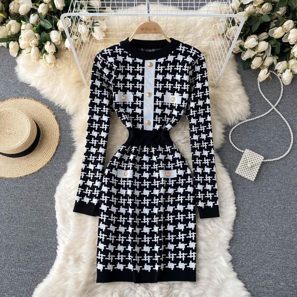 casual dresses autumn winter bodycon sweater dress retro houndstooth plaid knitted women long sleeve elastic slim pencil, Black;gray
casual dresses autumn winter bodycon sweater dress retro houndstooth plaid knitted women long sleeve elastic slim pencil, Black;gray
