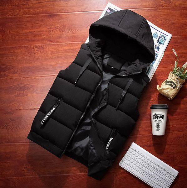 2021 casual coat men's new korean down cotton vest student youth hooded trend shawl, Black;white
2021 casual coat men's new korean down cotton vest student youth hooded trend shawl, Black;white