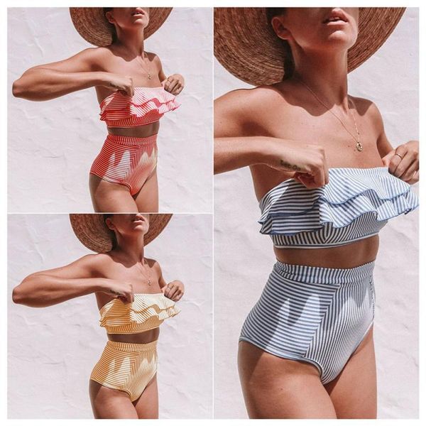 women's swimwear irregular strapless stripes ruffled high waist bikini swimsuit lady split set waisted, White;black
women's swimwear irregular strapless stripes ruffled high waist bikini swimsuit lady split set waisted, White;black