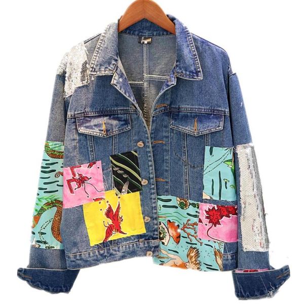 women's jackets 2021 autumn heavy embroidered sequins irregular patchwork fashion long-sleeved short denim jacket, Black;brown
women's jackets 2021 autumn heavy embroidered sequins irregular patchwork fashion long-sleeved short denim jacket, Black;brown